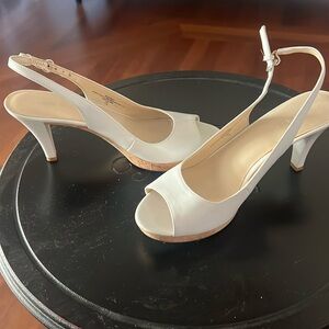 Nine West White Cork Heel Strappy open toe Pump Shoe Size 7.5